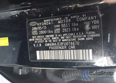 2015 Hyundai Genesis 3.8 from USA, damaged, VIN KMHGN4JE8FU074670
